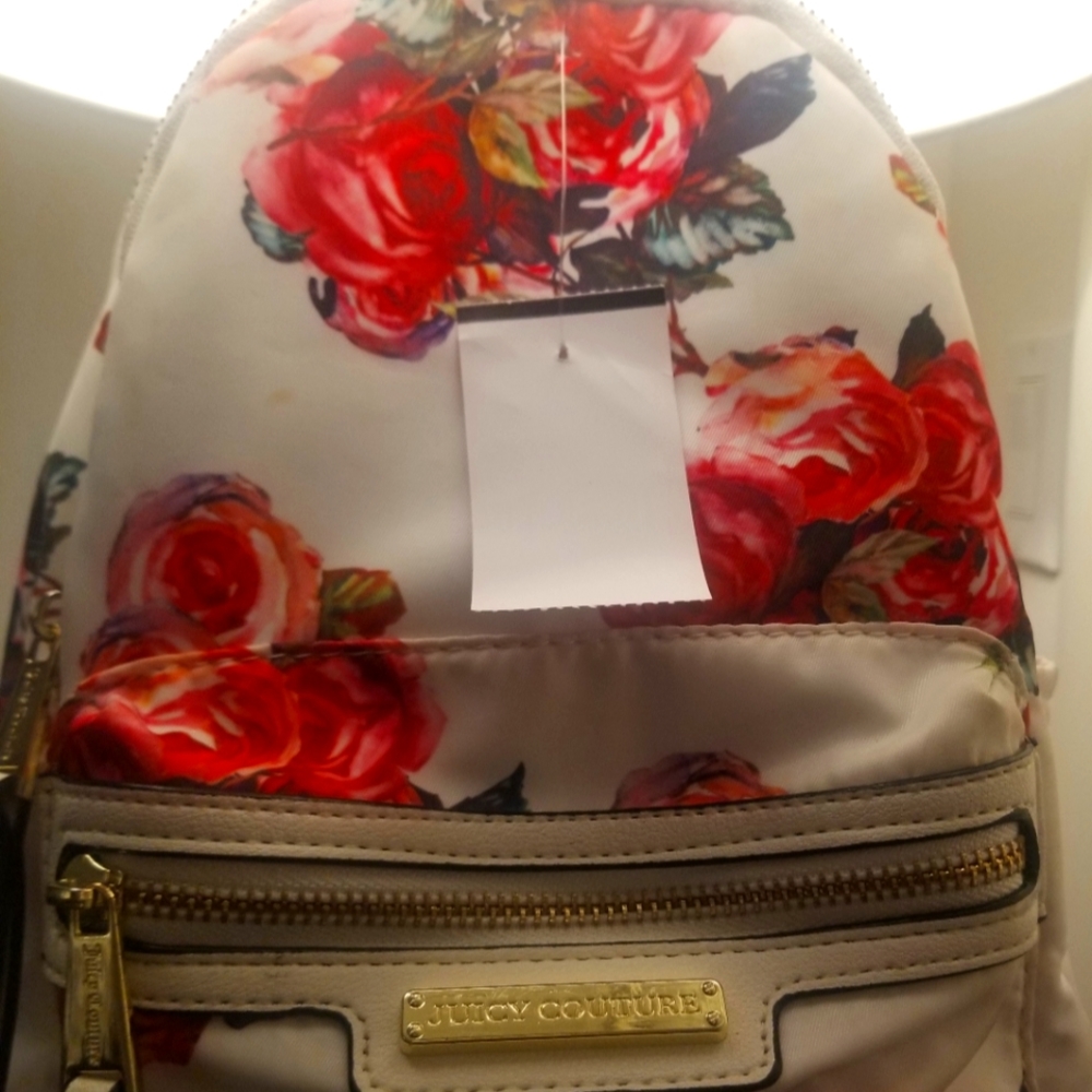 Juicy Couture Rosie Floral Backpack Small Mini Size White Multi Nylon